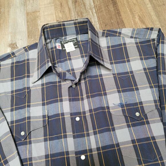 Vintage Flying R Ranchwear Shirt Western Pearl Snap Mens Large 17 34 USA 90s - Picture 2 of 6